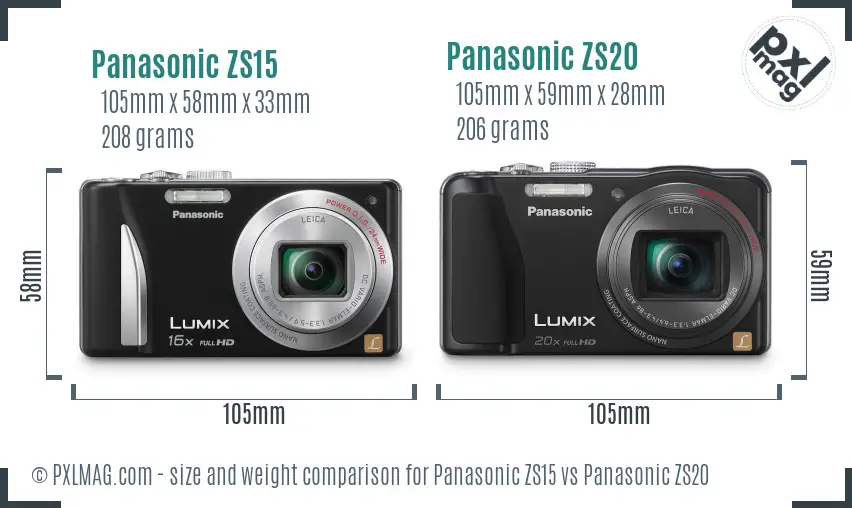 Panasonic ZS15 vs Panasonic ZS20 size comparison