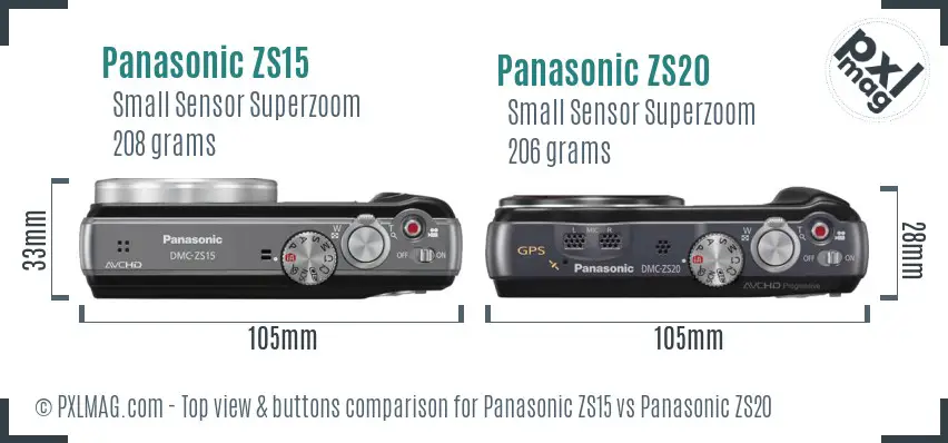 Panasonic ZS15 vs Panasonic ZS20 top view buttons comparison