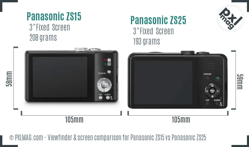 Panasonic ZS15 vs Panasonic ZS25 Screen and Viewfinder comparison