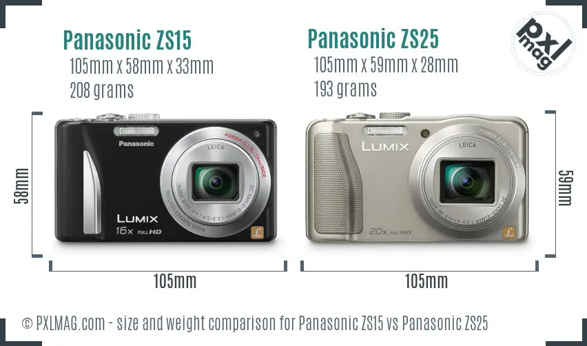 Panasonic ZS15 vs Panasonic ZS25 size comparison