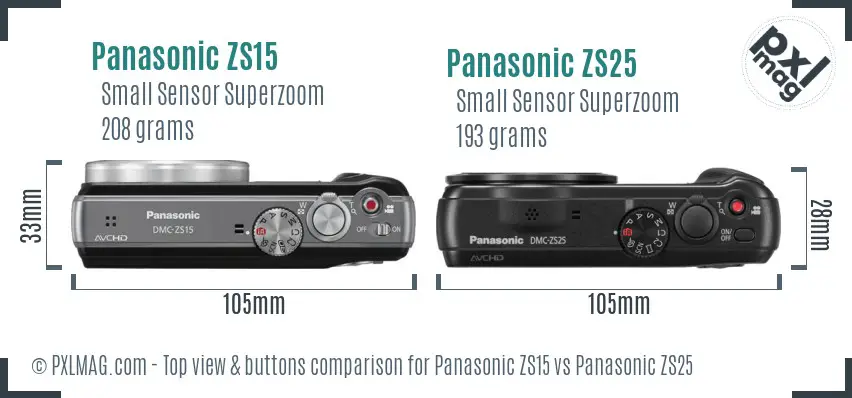 Panasonic ZS15 vs Panasonic ZS25 top view buttons comparison