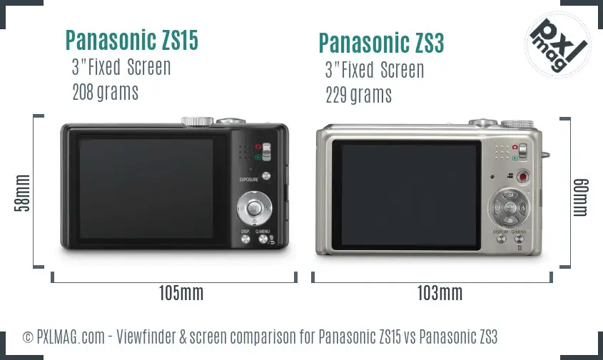 Panasonic ZS15 vs Panasonic ZS3 Screen and Viewfinder comparison