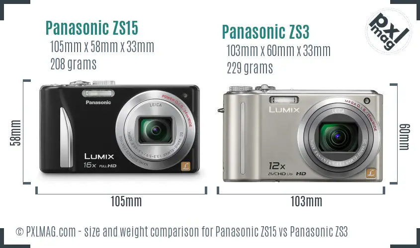 Panasonic ZS15 vs Panasonic ZS3 size comparison