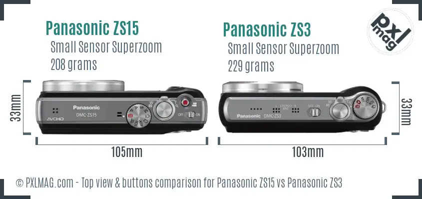 Panasonic ZS15 vs Panasonic ZS3 top view buttons comparison