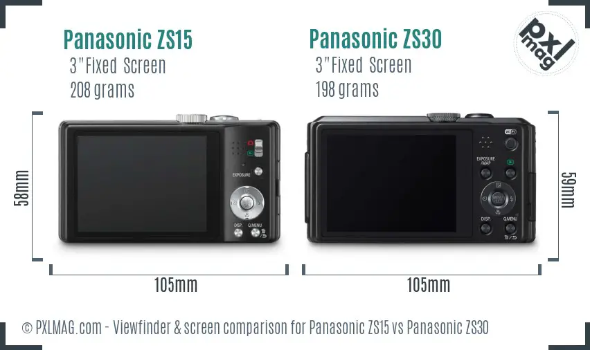 Panasonic ZS15 vs Panasonic ZS30 Screen and Viewfinder comparison