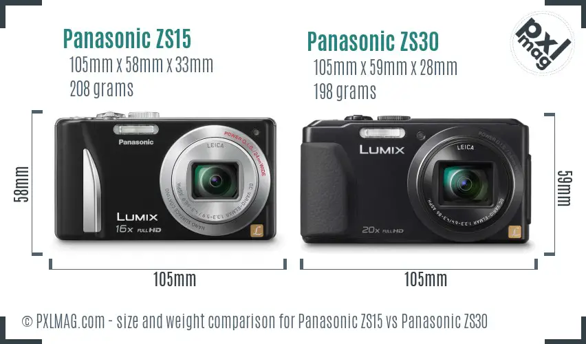 Panasonic ZS15 vs Panasonic ZS30 size comparison