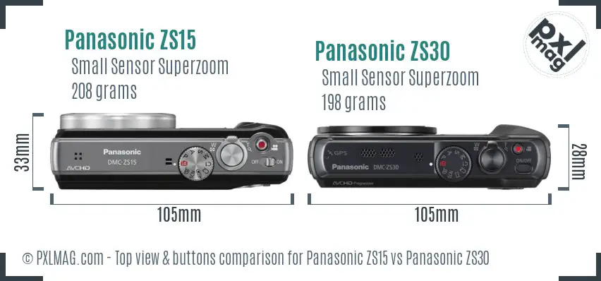 Panasonic ZS15 vs Panasonic ZS30 top view buttons comparison