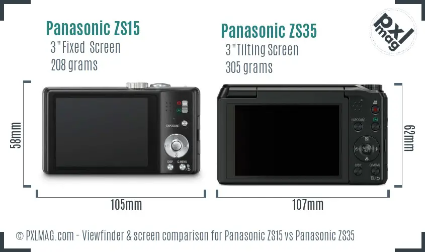 Panasonic ZS15 vs Panasonic ZS35 Screen and Viewfinder comparison