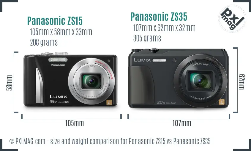 Panasonic ZS15 vs Panasonic ZS35 size comparison