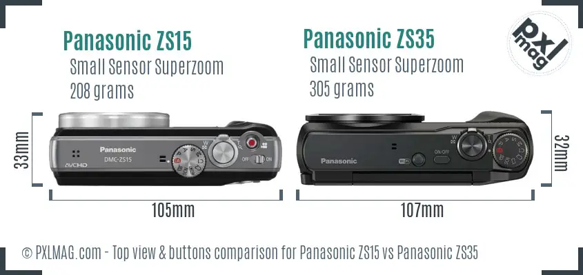 Panasonic ZS15 vs Panasonic ZS35 top view buttons comparison