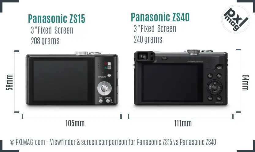 Panasonic ZS15 vs Panasonic ZS40 Screen and Viewfinder comparison