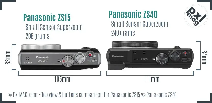 Panasonic ZS15 vs Panasonic ZS40 top view buttons comparison