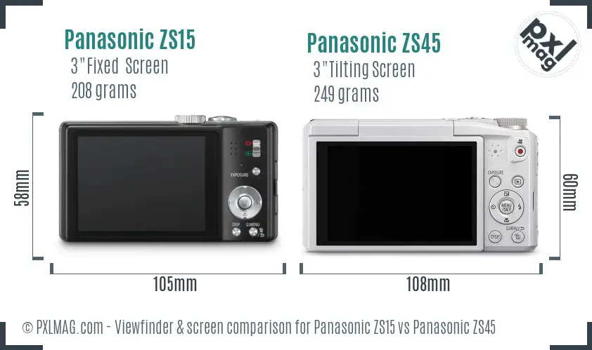 Panasonic ZS15 vs Panasonic ZS45 Screen and Viewfinder comparison