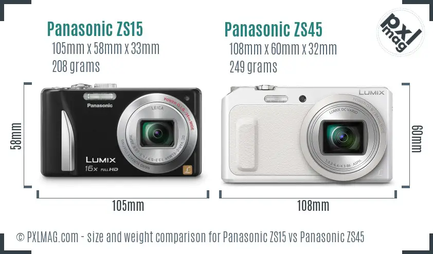 Panasonic ZS15 vs Panasonic ZS45 size comparison