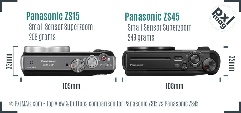 Panasonic ZS15 vs Panasonic ZS45 top view buttons comparison