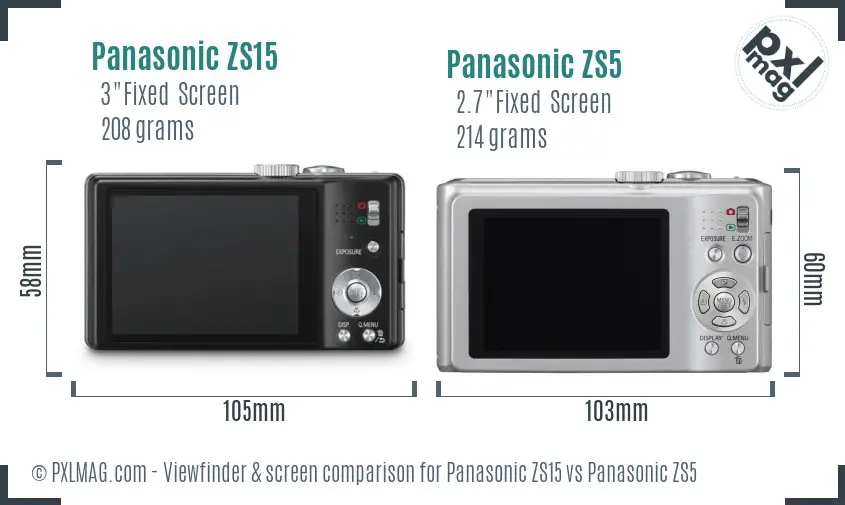 Panasonic ZS15 vs Panasonic ZS5 Screen and Viewfinder comparison