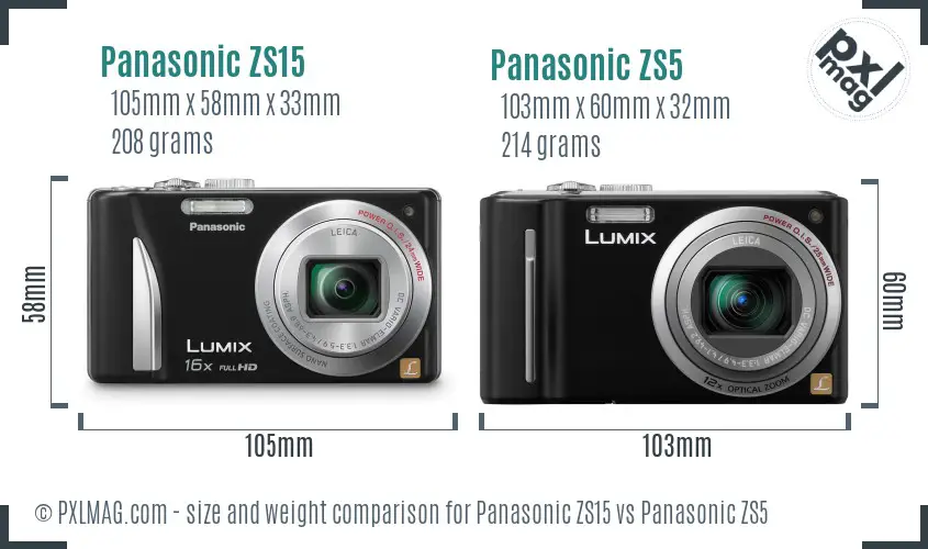 Panasonic ZS15 vs Panasonic ZS5 size comparison