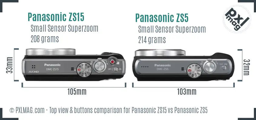 Panasonic ZS15 vs Panasonic ZS5 top view buttons comparison