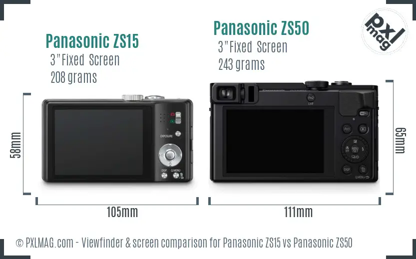 Panasonic ZS15 vs Panasonic ZS50 Screen and Viewfinder comparison