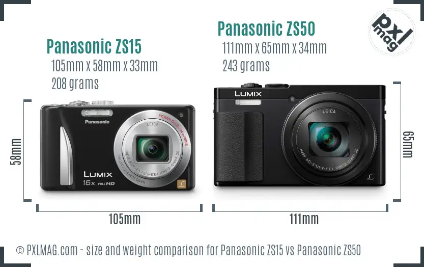 Panasonic ZS15 vs Panasonic ZS50 size comparison