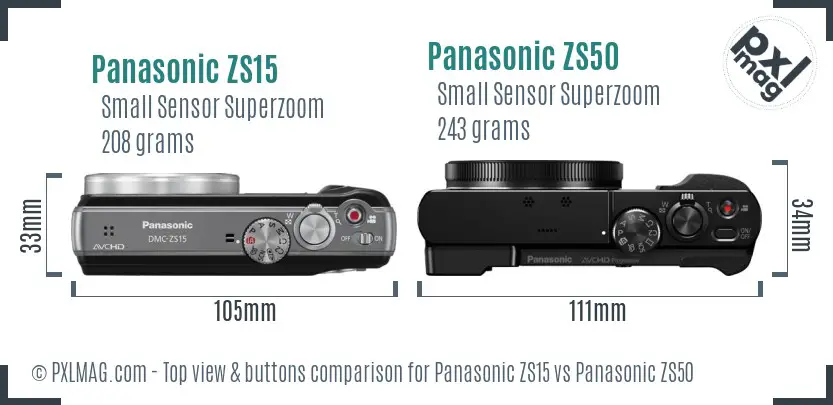 Panasonic ZS15 vs Panasonic ZS50 top view buttons comparison