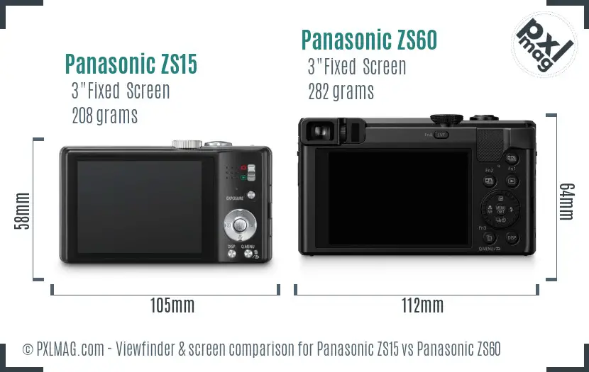 Panasonic ZS15 vs Panasonic ZS60 Screen and Viewfinder comparison