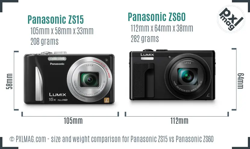 Panasonic ZS15 vs Panasonic ZS60 size comparison