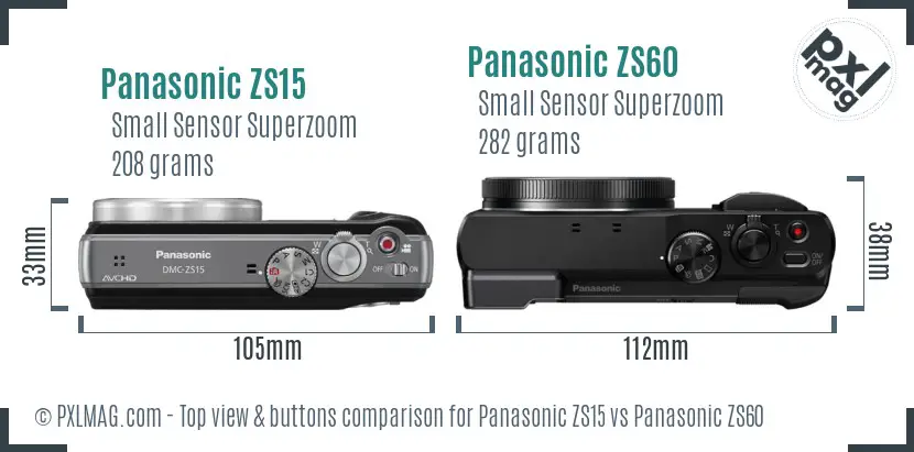 Panasonic ZS15 vs Panasonic ZS60 top view buttons comparison