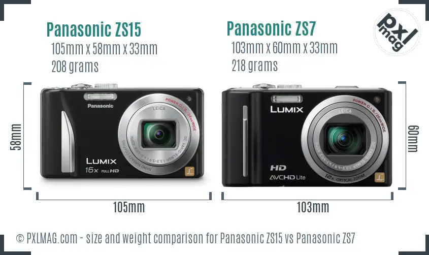 Panasonic ZS15 vs Panasonic ZS7 size comparison