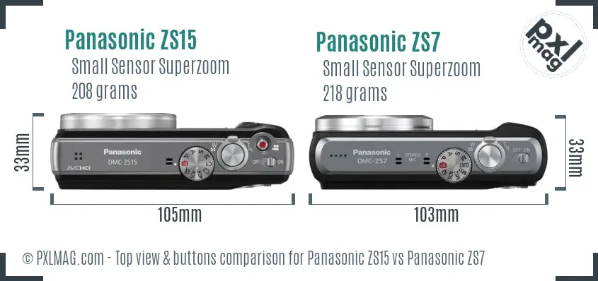 Panasonic ZS15 vs Panasonic ZS7 top view buttons comparison