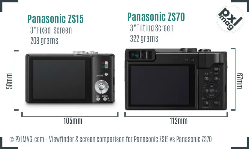 Panasonic ZS15 vs Panasonic ZS70 Screen and Viewfinder comparison