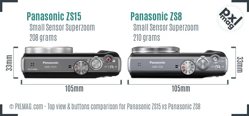 Panasonic ZS15 vs Panasonic ZS8 top view buttons comparison