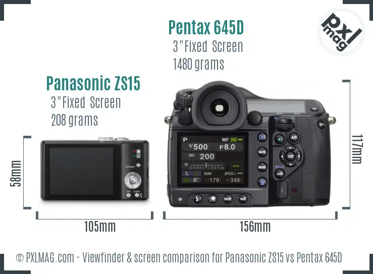 Panasonic ZS15 vs Pentax 645D Screen and Viewfinder comparison