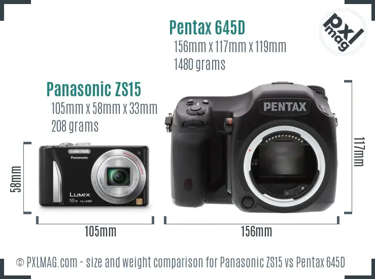 Panasonic ZS15 vs Pentax 645D size comparison