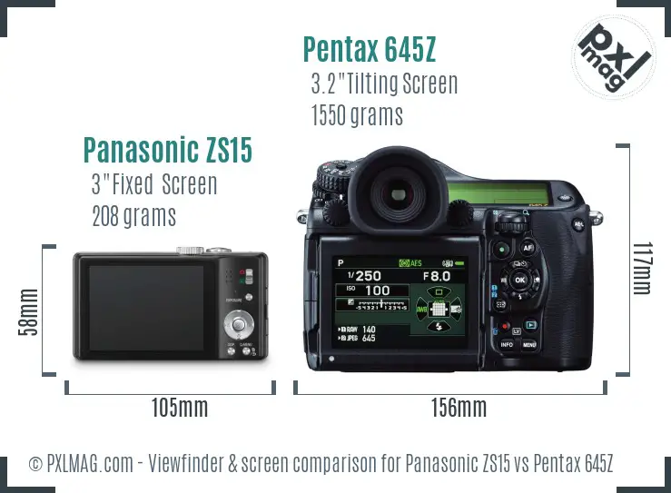 Panasonic ZS15 vs Pentax 645Z Screen and Viewfinder comparison