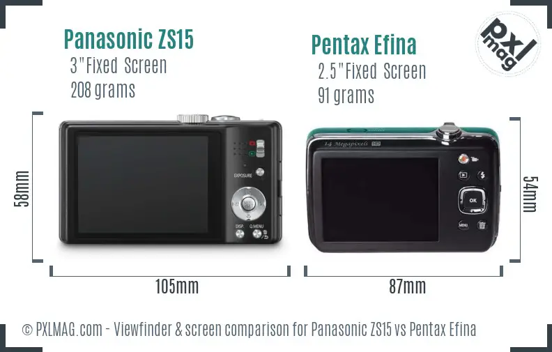 Panasonic ZS15 vs Pentax Efina Screen and Viewfinder comparison