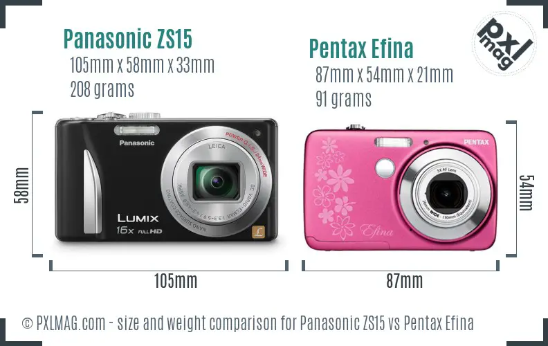 Panasonic ZS15 vs Pentax Efina size comparison