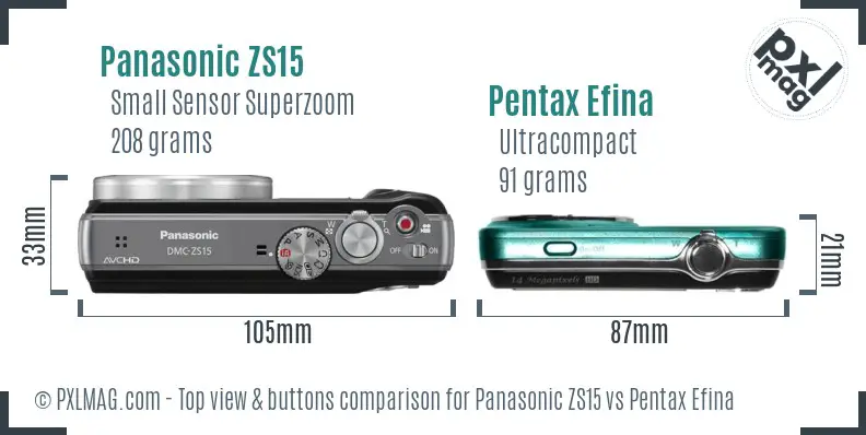 Panasonic ZS15 vs Pentax Efina top view buttons comparison