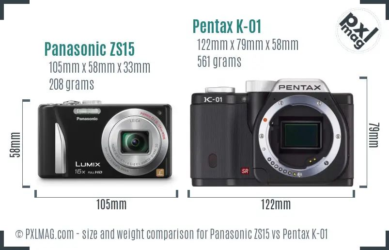 Panasonic ZS15 vs Pentax K-01 size comparison