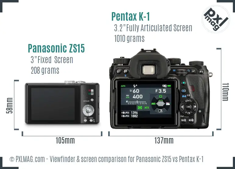 Panasonic ZS15 vs Pentax K-1 Screen and Viewfinder comparison