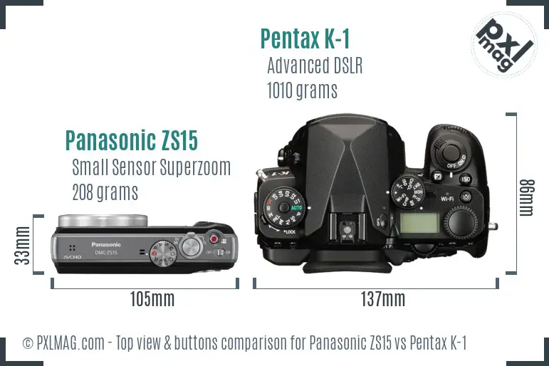 Panasonic ZS15 vs Pentax K-1 top view buttons comparison