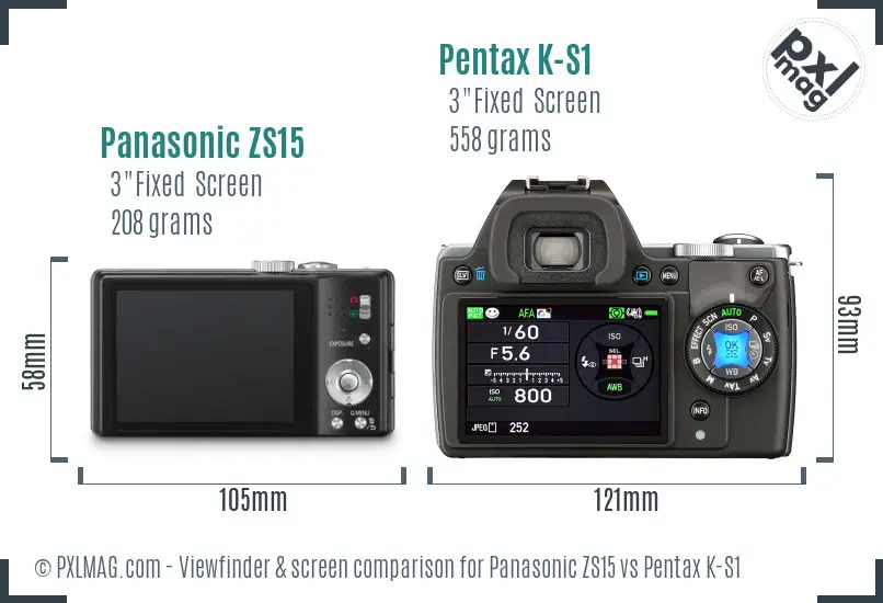 Panasonic ZS15 vs Pentax K-S1 Screen and Viewfinder comparison