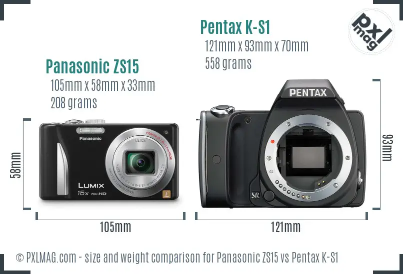 Panasonic ZS15 vs Pentax K-S1 size comparison