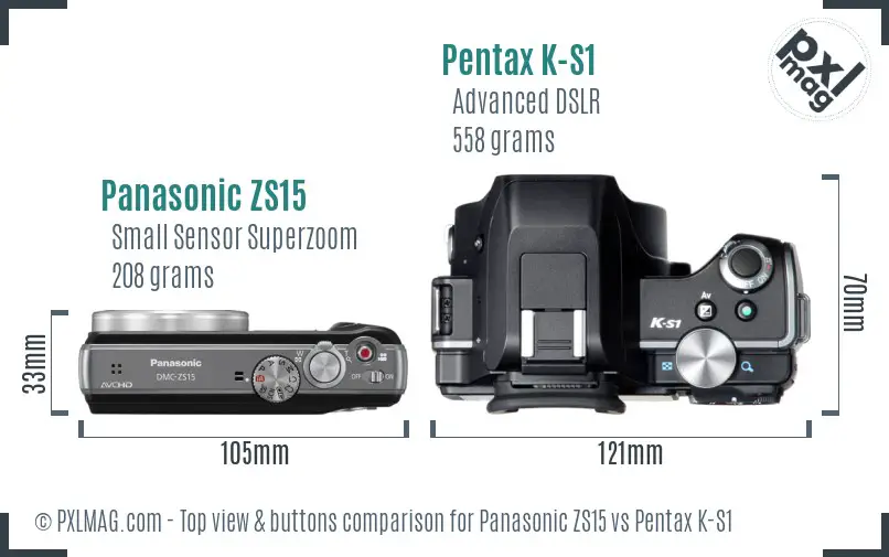 Panasonic ZS15 vs Pentax K-S1 top view buttons comparison