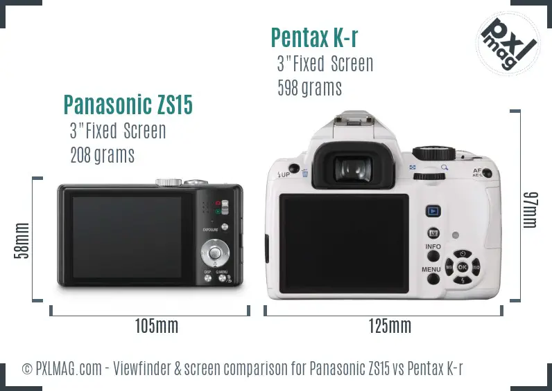 Panasonic ZS15 vs Pentax K-r Screen and Viewfinder comparison