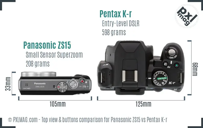 Panasonic ZS15 vs Pentax K-r top view buttons comparison