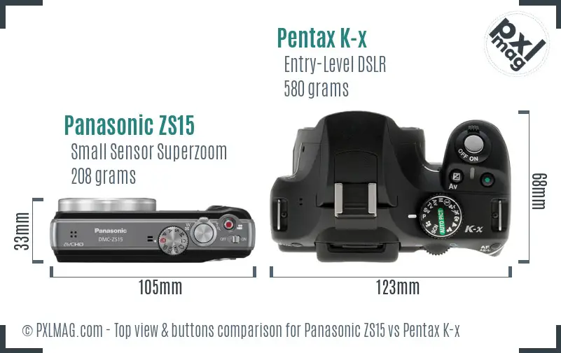 Panasonic ZS15 vs Pentax K-x top view buttons comparison