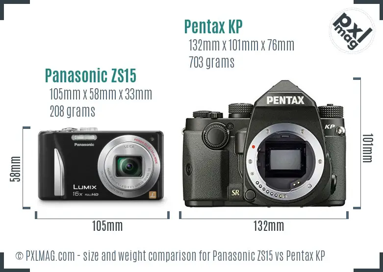 Panasonic ZS15 vs Pentax KP size comparison