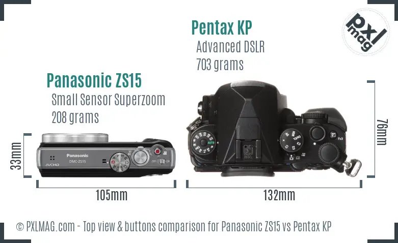 Panasonic ZS15 vs Pentax KP top view buttons comparison