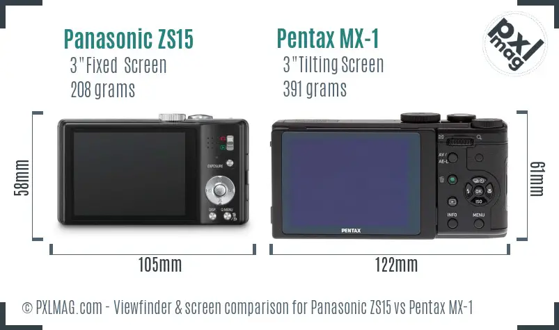 Panasonic ZS15 vs Pentax MX-1 Screen and Viewfinder comparison